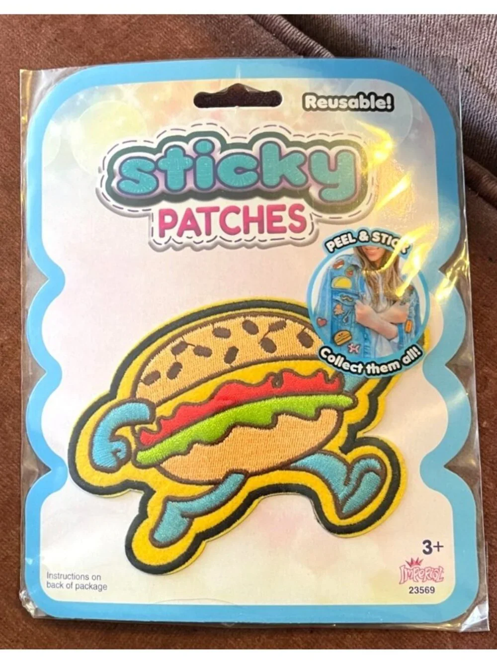 Imperial Toy Reusable Sticky Patches Hamburger Fast Food Peel Stick Patch NIP
